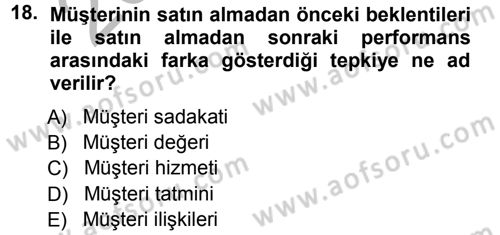 Perakendecilikte Müşteri İlişkileri Yönetimi Dersi Ara Sınavı Deneme Sınav Soruları 18. Soru