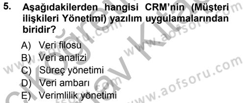 Perakendecilikte Müşteri İlişkileri Yönetimi Dersi 2012 - 2013 Yılı (Vize) Ara Sınav Soruları 5. Soru