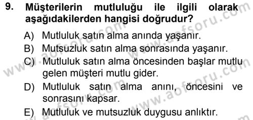 Perakendecilikte Müşteri İlişkileri Yönetimi Dersi 2012 - 2013 Yılı (Final) Dönem Sonu Sınav Soruları 9. Soru