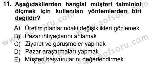 Perakendecilikte Müşteri İlişkileri Yönetimi Dersi 2013 - 2014 Yılı Tek Ders Sınav Soruları 11. Soru