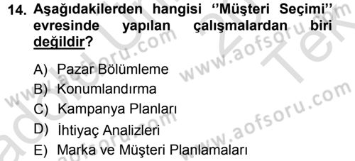 Perakendecilikte Müşteri İlişkileri Yönetimi Dersi 2013 - 2014 Yılı Tek Ders Sınav Soruları 14. Soru