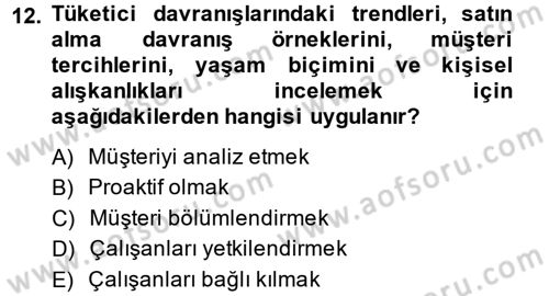 Perakendecilikte Müşteri İlişkileri Yönetimi Dersi 2014 - 2015 Yılı (Vize) Ara Sınav Soruları 12. Soru