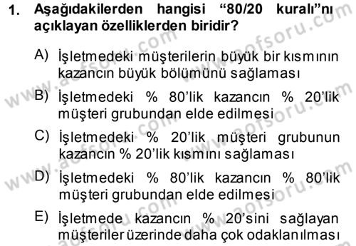 Perakendecilikte Müşteri İlişkileri Yönetimi Dersi 2014 - 2015 Yılı (Final) Dönem Sonu Sınav Soruları 1. Soru