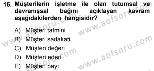 Perakendecilikte Müşteri İlişkileri Yönetimi Dersi 2014 - 2015 Yılı (Final) Dönem Sonu Sınav Soruları 15. Soru