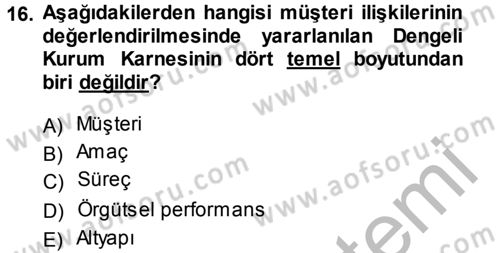 Perakendecilikte Müşteri İlişkileri Yönetimi Dersi 2014 - 2015 Yılı (Final) Dönem Sonu Sınav Soruları 16. Soru
