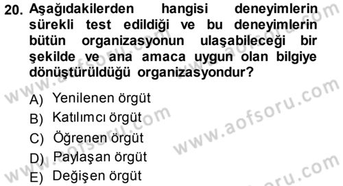 Perakendecilikte Müşteri İlişkileri Yönetimi Dersi 2014 - 2015 Yılı (Final) Dönem Sonu Sınav Soruları 20. Soru