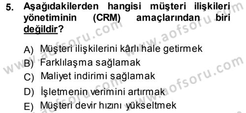 Perakendecilikte Müşteri İlişkileri Yönetimi Dersi 2014 - 2015 Yılı (Final) Dönem Sonu Sınav Soruları 5. Soru