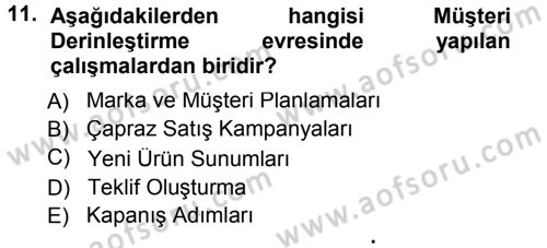 Perakendecilikte Müşteri İlişkileri Yönetimi Dersi 2014 - 2015 Yılı Tek Ders Sınav Soruları 11. Soru