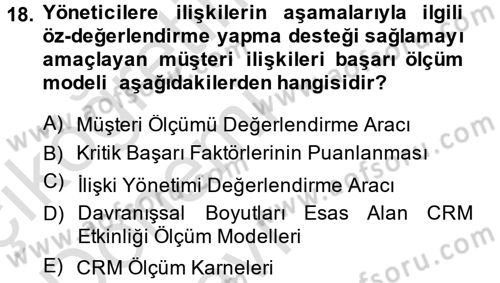 Perakendecilikte Müşteri İlişkileri Yönetimi Dersi 2014 - 2015 Yılı Tek Ders Sınav Soruları 18. Soru