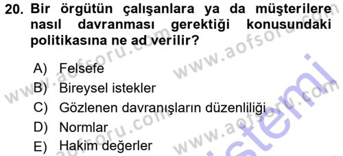 Perakendecilikte Müşteri İlişkileri Yönetimi Dersi 2015 - 2016 Yılı (Final) Dönem Sonu Sınav Soruları 20. Soru