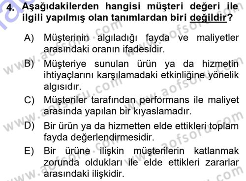 Perakendecilikte Müşteri İlişkileri Yönetimi Dersi 2015 - 2016 Yılı (Final) Dönem Sonu Sınavı 4. Soru