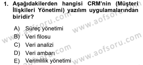 Perakendecilikte Müşteri İlişkileri Yönetimi Dersi Ara Sınavı Deneme Sınav Soruları 1. Soru