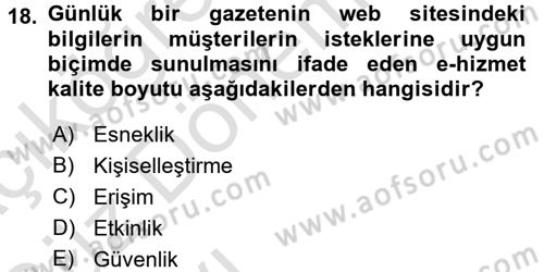 Perakendecilikte Müşteri İlişkileri Yönetimi Dersi Ara Sınavı Deneme Sınav Soruları 18. Soru