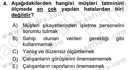 Perakendecilikte Müşteri İlişkileri Yönetimi Dersi 2016 - 2017 Yılı (Final) Dönem Sonu Sınav Soruları 4. Soru