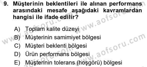 Perakendecilikte Müşteri İlişkileri Yönetimi Dersi 2016 - 2017 Yılı (Final) Dönem Sonu Sınav Soruları 9. Soru