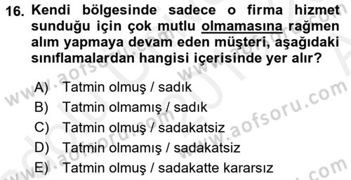 Perakendecilikte Müşteri İlişkileri Yönetimi Dersi Ara Sınavı Deneme Sınav Soruları 16. Soru