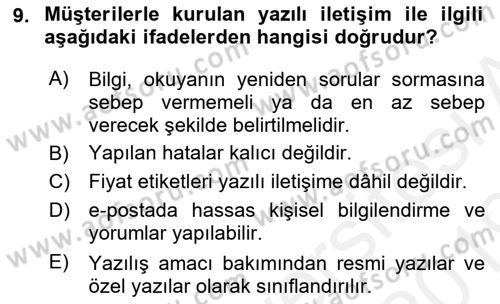 Perakendecilikte Müşteri İlişkileri Yönetimi Dersi 2018 - 2019 Yılı (Vize) Ara Sınav Soruları 9. Soru