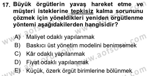 Perakendecilikte Müşteri İlişkileri Yönetimi Dersi 2018 - 2019 Yılı (Final) Dönem Sonu Sınav Soruları 17. Soru