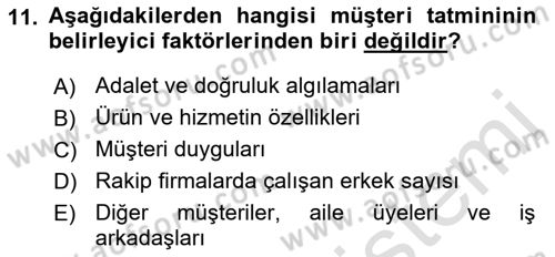 Perakendecilikte Müşteri İlişkileri Yönetimi Dersi Ara Sınavı Deneme Sınav Soruları 11. Soru
