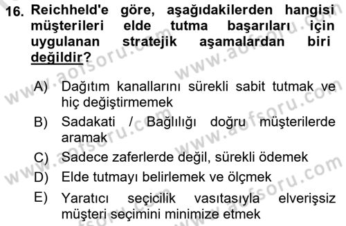 Perakendecilikte Müşteri İlişkileri Yönetimi Dersi Ara Sınavı Deneme Sınav Soruları 16. Soru