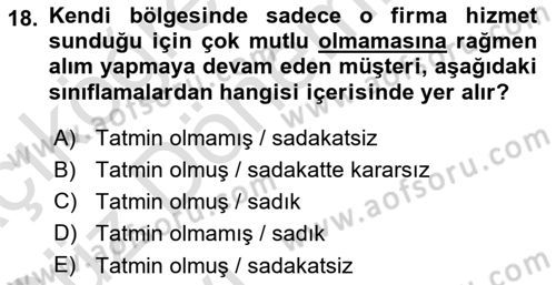 Perakendecilikte Müşteri İlişkileri Yönetimi Dersi Ara Sınavı Deneme Sınav Soruları 18. Soru