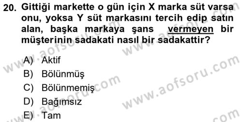 Perakendecilikte Müşteri İlişkileri Yönetimi Dersi Ara Sınavı Deneme Sınav Soruları 20. Soru