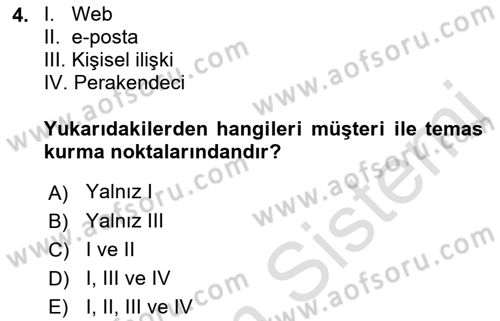 Perakendecilikte Müşteri İlişkileri Yönetimi Dersi Ara Sınavı Deneme Sınav Soruları 4. Soru