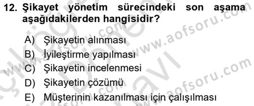 Perakendecilikte Müşteri İlişkileri Yönetimi Dersi 2019 - 2020 Yılı (Final) Dönem Sonu Sınav Soruları 12. Soru