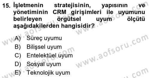 Perakendecilikte Müşteri İlişkileri Yönetimi Dersi 2019 - 2020 Yılı (Final) Dönem Sonu Sınav Soruları 15. Soru
