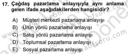 Perakendecilikte Müşteri İlişkileri Yönetimi Dersi 2019 - 2020 Yılı (Final) Dönem Sonu Sınav Soruları 17. Soru