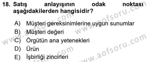 Perakendecilikte Müşteri İlişkileri Yönetimi Dersi 2019 - 2020 Yılı (Final) Dönem Sonu Sınav Soruları 18. Soru