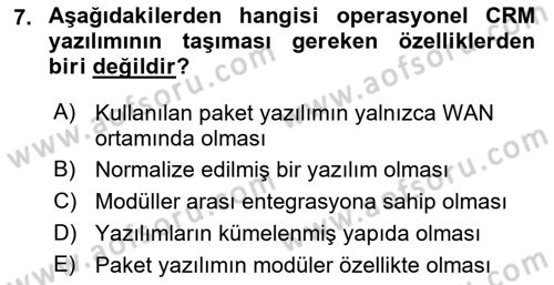 Perakendecilikte Müşteri İlişkileri Yönetimi Dersi 2019 - 2020 Yılı (Final) Dönem Sonu Sınav Soruları 7. Soru