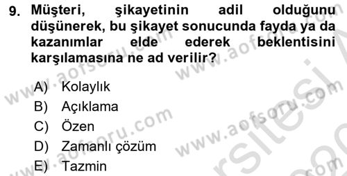 Perakendecilikte Müşteri İlişkileri Yönetimi Dersi 2019 - 2020 Yılı (Final) Dönem Sonu Sınav Soruları 9. Soru