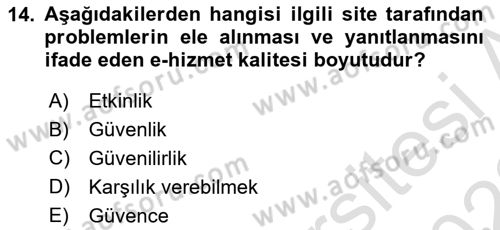 Perakendecilikte Müşteri İlişkileri Yönetimi Dersi 2021 - 2022 Yılı (Vize) Ara Sınav Soruları 14. Soru
