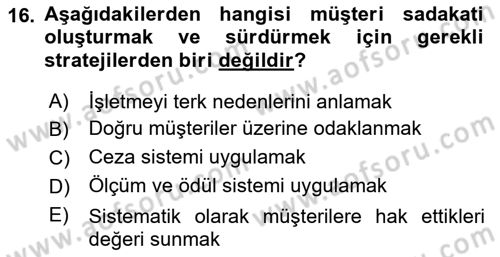 Perakendecilikte Müşteri İlişkileri Yönetimi Dersi Ara Sınavı Deneme Sınav Soruları 16. Soru