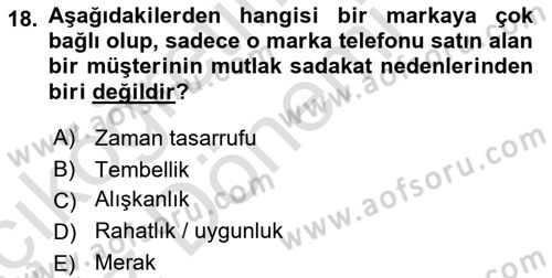 Perakendecilikte Müşteri İlişkileri Yönetimi Dersi 2021 - 2022 Yılı (Vize) Ara Sınav Soruları 18. Soru