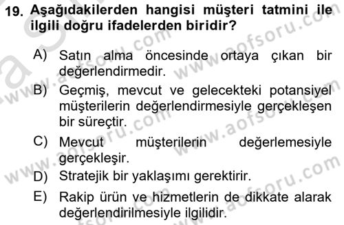 Perakendecilikte Müşteri İlişkileri Yönetimi Dersi Ara Sınavı Deneme Sınav Soruları 19. Soru