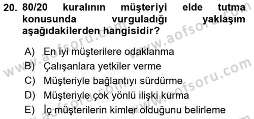 Perakendecilikte Müşteri İlişkileri Yönetimi Dersi Ara Sınavı Deneme Sınav Soruları 20. Soru