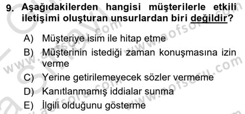 Perakendecilikte Müşteri İlişkileri Yönetimi Dersi 2021 - 2022 Yılı (Vize) Ara Sınav Soruları 9. Soru