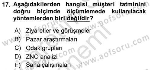 Perakendecilikte Müşteri İlişkileri Yönetimi Dersi 2022 - 2023 Yılı (Vize) Ara Sınav Soruları 17. Soru