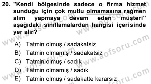 Perakendecilikte Müşteri İlişkileri Yönetimi Dersi 2022 - 2023 Yılı (Vize) Ara Sınav Soruları 20. Soru
