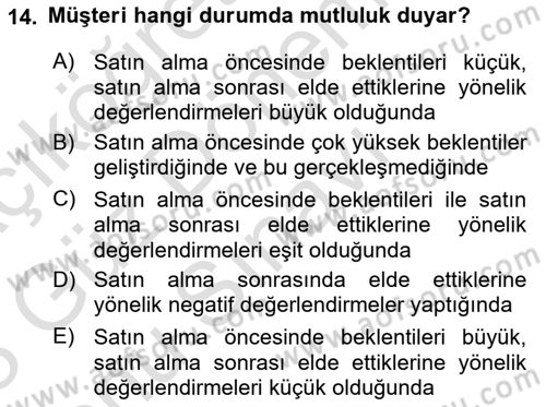 Perakendecilikte Müşteri İlişkileri Yönetimi Dersi 2022 - 2023 Yılı (Final) Dönem Sonu Sınav Soruları 14. Soru