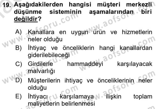Perakendecilikte Müşteri İlişkileri Yönetimi Dersi 2022 - 2023 Yılı (Final) Dönem Sonu Sınav Soruları 19. Soru
