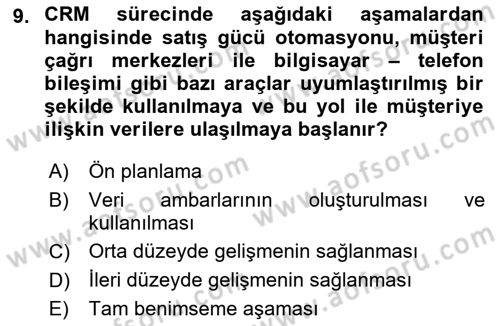 Perakendecilikte Müşteri İlişkileri Yönetimi Dersi 2022 - 2023 Yılı (Final) Dönem Sonu Sınav Soruları 9. Soru