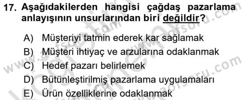 Perakendecilikte Müşteri İlişkileri Yönetimi Dersi 2023 - 2024 Yılı (Final) Dönem Sonu Sınav Soruları 17. Soru