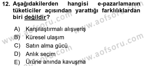 E-Perakendecilik Dersi 2015 - 2016 Yılı (Vize) Ara Sınav Soruları 12. Soru