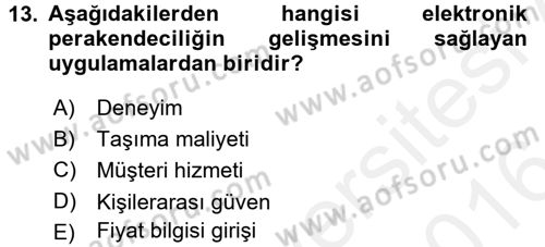 E-Perakendecilik Dersi 2015 - 2016 Yılı (Vize) Ara Sınav Soruları 13. Soru