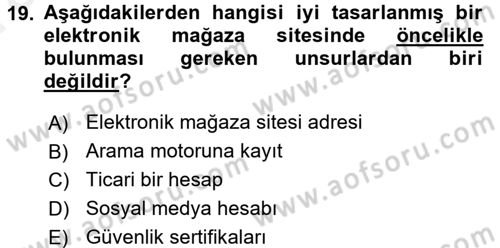 E-Perakendecilik Dersi 2015 - 2016 Yılı (Vize) Ara Sınav Soruları 19. Soru