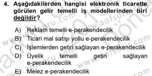 E-Perakendecilik Dersi 2015 - 2016 Yılı (Final) Dönem Sonu Sınav Soruları 4. Soru