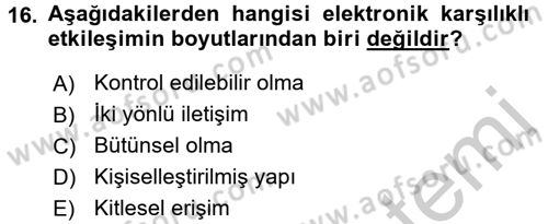 E-Perakendecilik Dersi 2016 - 2017 Yılı (Vize) Ara Sınav Soruları 16. Soru